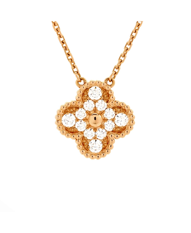 Pre-owned Pre-owned Van Cleef & Arpels Van Cleef & Arpels Vintage Alhambra Pendant Necklace 18k Rose Gold And Diamonds