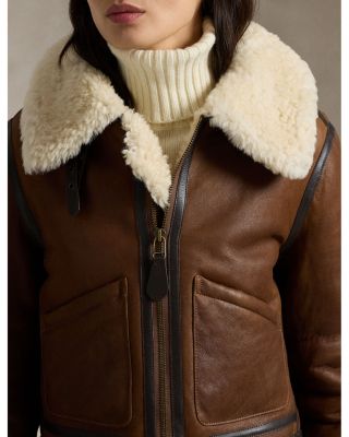 【Ralph Lauren】Leather-Trim Shearling Aviator Jacket♪ Ralph Lauren Leather-Trim Shearling Aviator Jacket - Brown