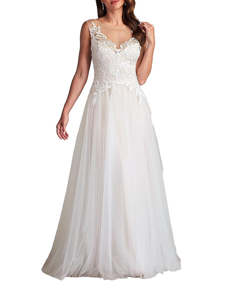 Tadashi Shoji Jardine Lace-panelled Bridal Gown In Ivory