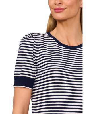 Tipped Puff Short Sleeve Striped Sweater
