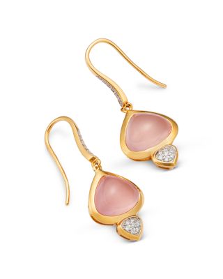 18K Yellow Gold Trisolina Rose Quartz & Diamond Drop Earrings