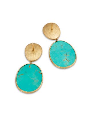 18K Yellow Gold Lunaria Color Turquoise & Thulite Drop Earrings
