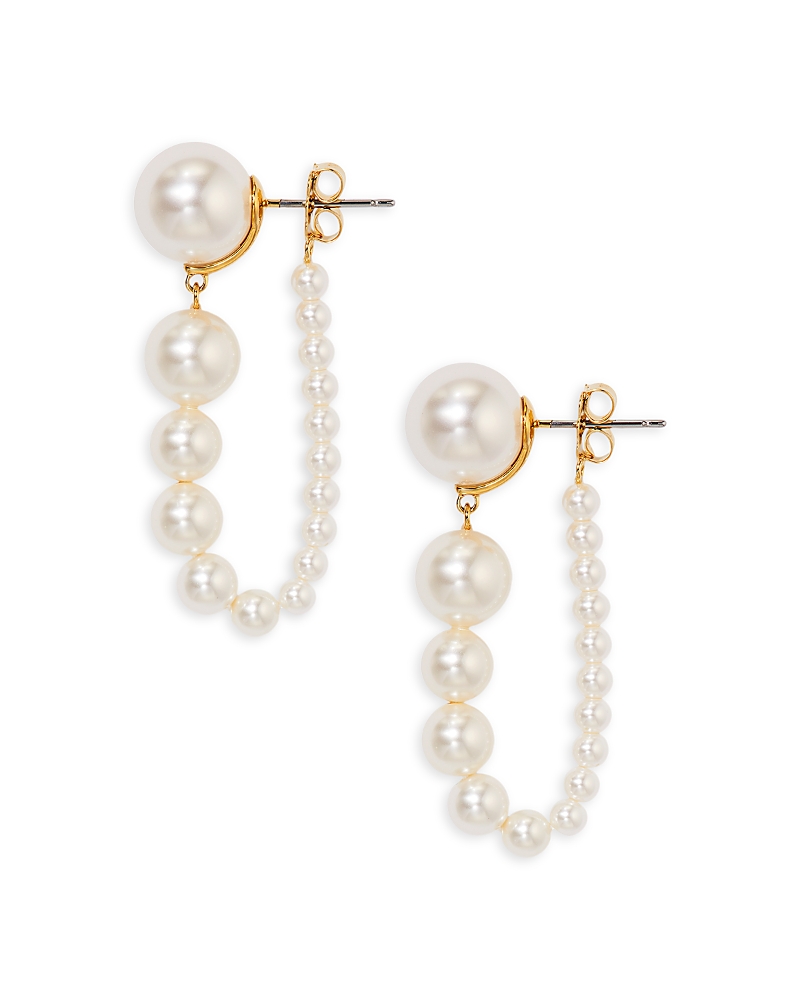 Nadri London Front to Back Linear Pearl Earrings