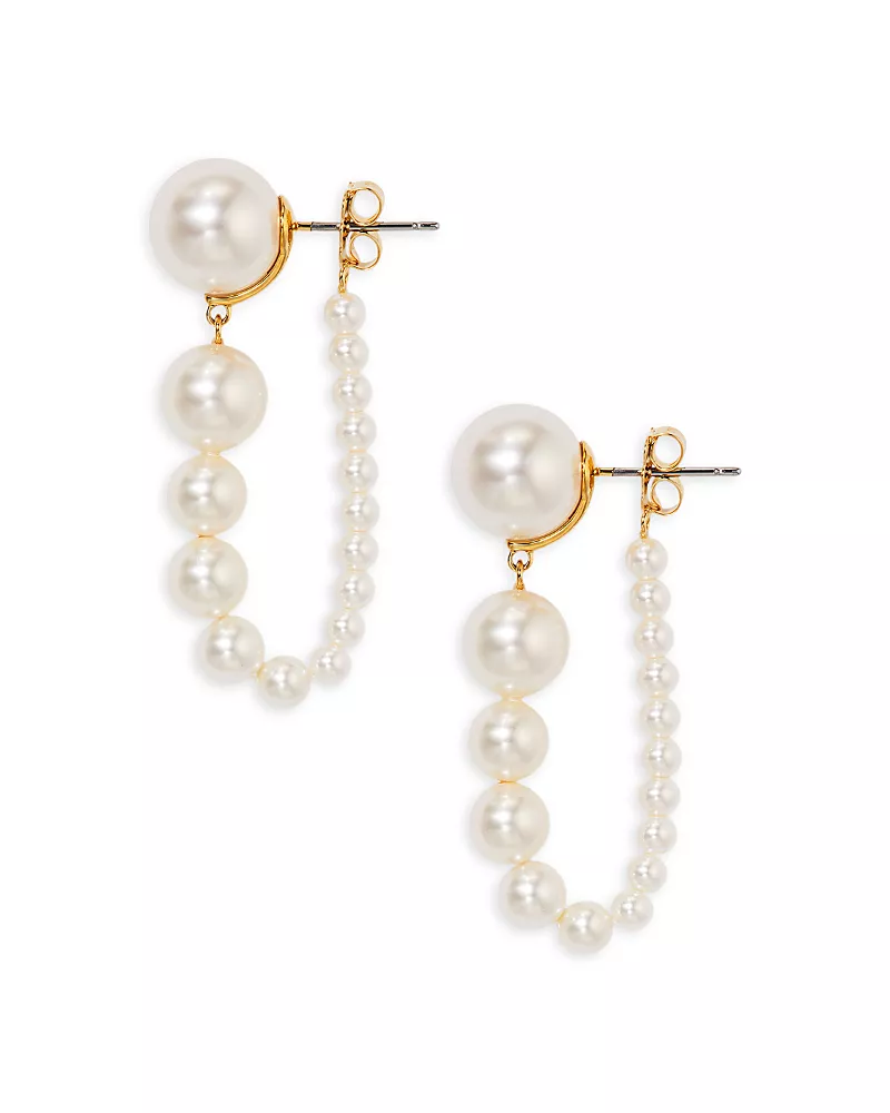 Nadri London Front to Back Linear Pearl Earrings