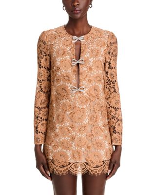 Lace Embellished Bow Mini Dress