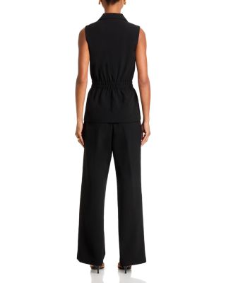 Back Elastic Button Down Vest & Pleat Wide Leg Pants - Exclusive