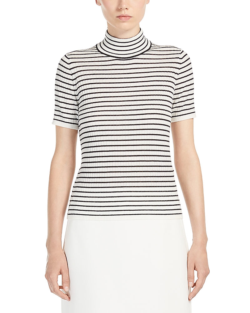 Max Mara Fiemme Striped Mock-neck Sweater In White Black