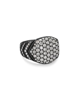 David Yurman - Men's Chevron Signet Ring in Black Titanium with Diamonds, 18mm