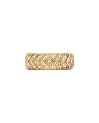 Men's Chevron Band Ring in 18K Yellow Gold with Diamonds, 8mm