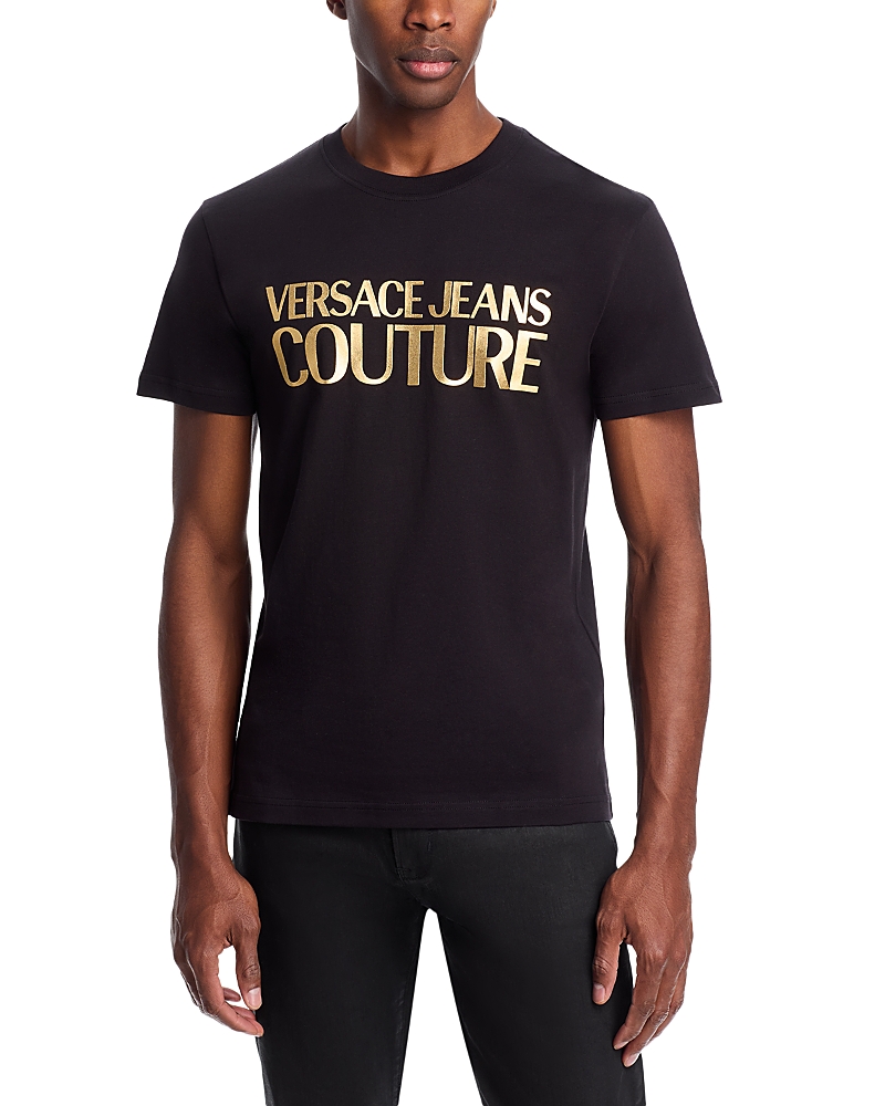 Shop Versace Jeans Couture Graphic Logo Tee In Black/gold