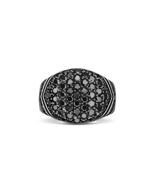 Men's Chevron Signet Ring in Sterling Silver with Black Diamonds, 18mm