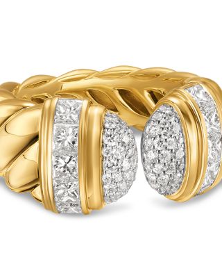 Sculpted Cable Open Cocktail Ring in 18K Yellow Gold with Diamonds, 12.4mm