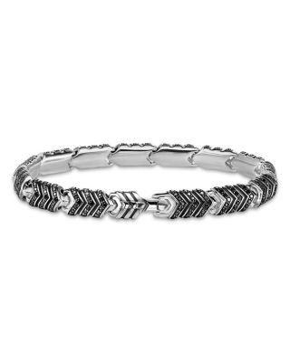 Men's Chevron Link Bracelet in Sterling Silver with Black Diamonds, 7.6mm