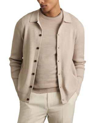 REISS - Saint Long Sleeve Fine Rib Button Up Cardigan