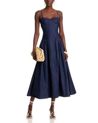 AQUA - Denim Bustier Midi Dress - Exclusive