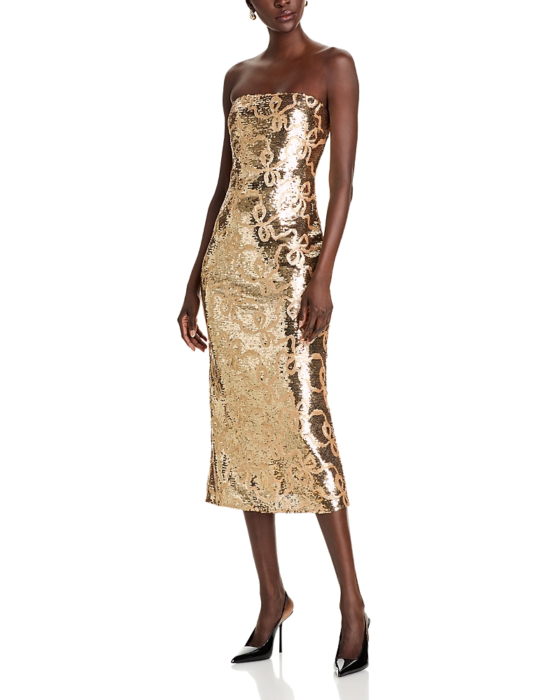 Loveshackfancy Sencha Strapless Sequined Gown In Gold