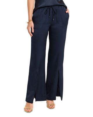 Front Slit Wide Leg Drawstring Pants