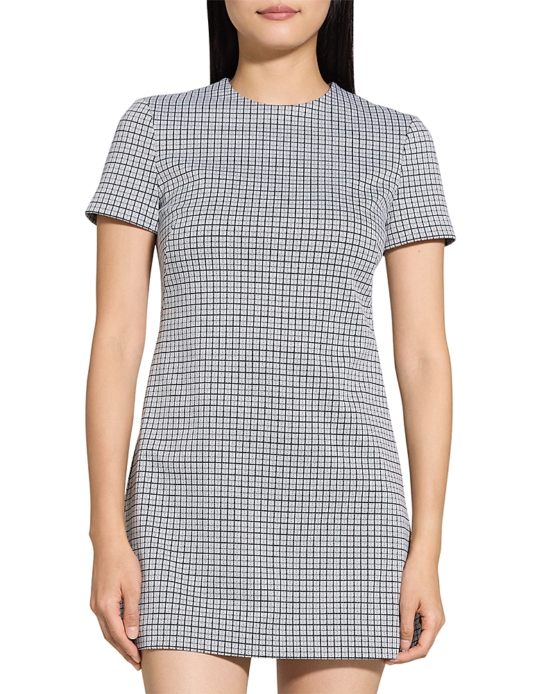 Theory Short Sleeved A Line Dress In Fog Multi
