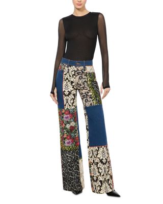 【Alice+Olivia】WEEZY パッチワーク ワイドレッグ ジーンズ Alice and Olivia Weezy Mixed Media High Rise Wide Leg Jeans