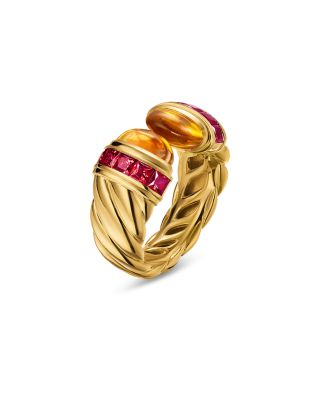 Sculpted Cable Open Cocktail Ring in 18K Yellow Gold with Madeira Citrine and Rubellites, 12.4mm