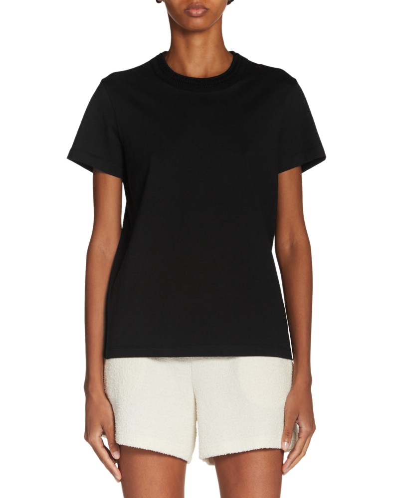 Moncler Crocheted Neck Tee in Black