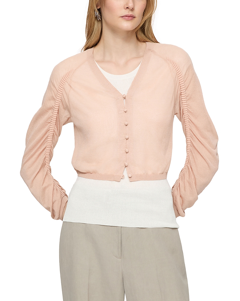 Lafayette 148 Finespun Voile Sheer Cropped Cardigan In Shell
