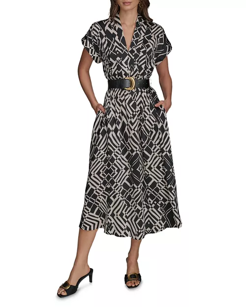 printed button front midi dress