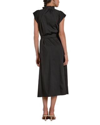 Split V Neck Cap Sleeve Midi Dress