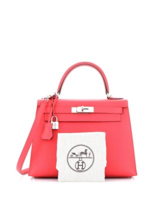 Kelly 28 Handbag Pink Epsom with Palladium Hardware