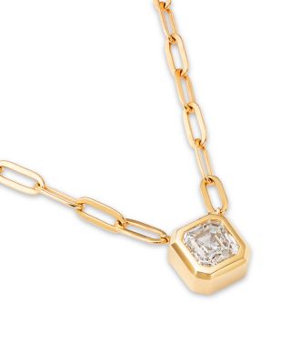 Certified Lab Grown Diamond Ascher Cut Bezel Paper Clip Pendant Necklace 14K Yellow Gold, 2.0 tcw