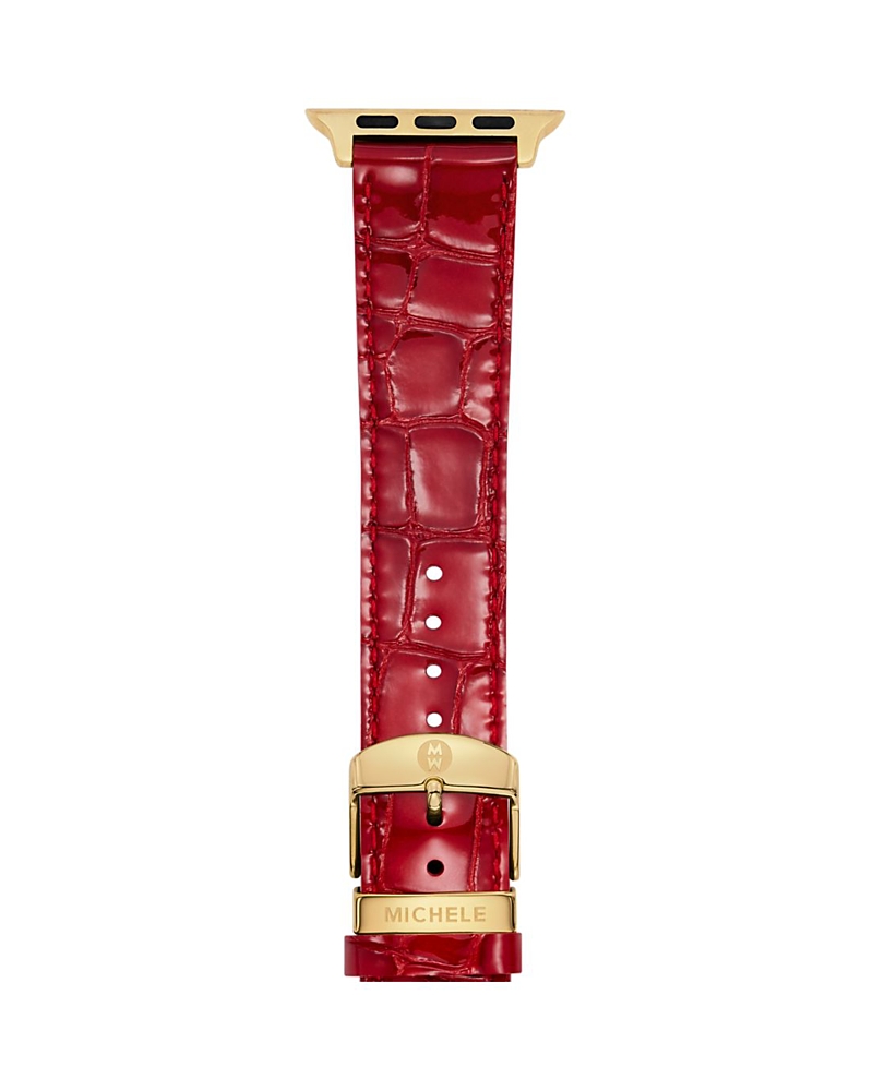 MICHELE RUBY RED LEATHER BRACELET BAND FOR APPLE WATCH, 38-49MM
