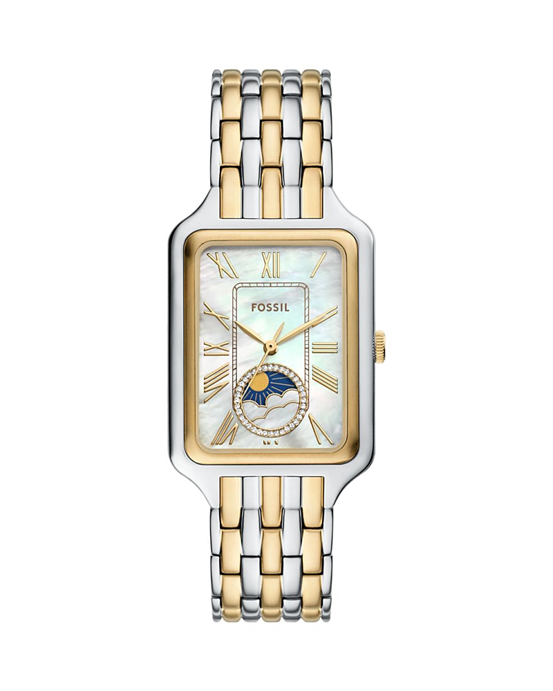 Fossil Raquel Sun & Moon Watch, 28mm X 45mm In Mother Of Pearl/two Tone