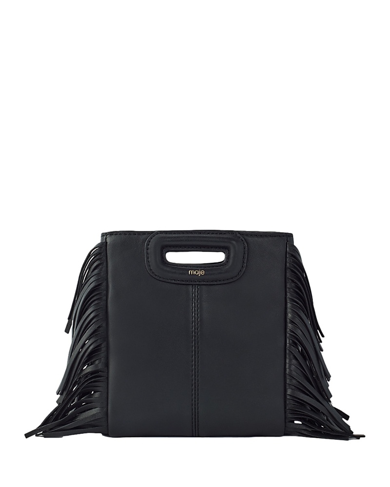 Maje Womens M Mini Logo-embossed Fringed-trim Leather Cross-body Bag In Black