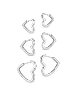 Aqua Polished Graduated Heart Huggie Hoop Earrings, Set of 3 - Exclusive