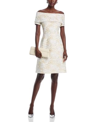 Metallic Jacquard Off-the-Shoulder Dress