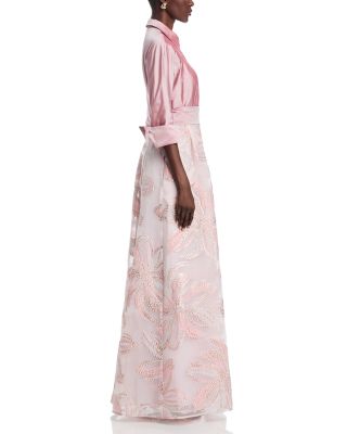 Taffeta Metallic Tie Waist Shirt Dress Gown