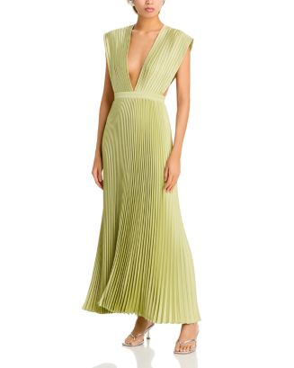 l'idee gala deep-v pleated a-line maxi dress L'IDE | WOMEN | Gala Full Length Gown - Lumiere Navy
