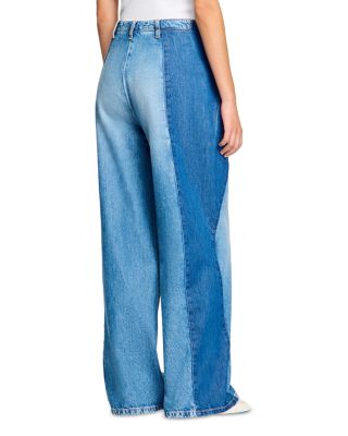 High Rise Contrast Panel Jeans in Blue Jean