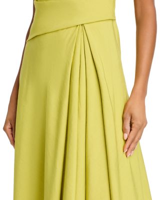 Silk Linen Drape Front Asymmetric Dress