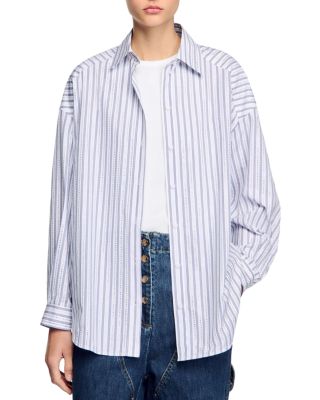 Sandro - Striped Rhinestone Trim Shirt