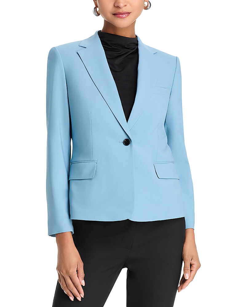 Theory 1-button Slim Wool-blend Jacket In Blue