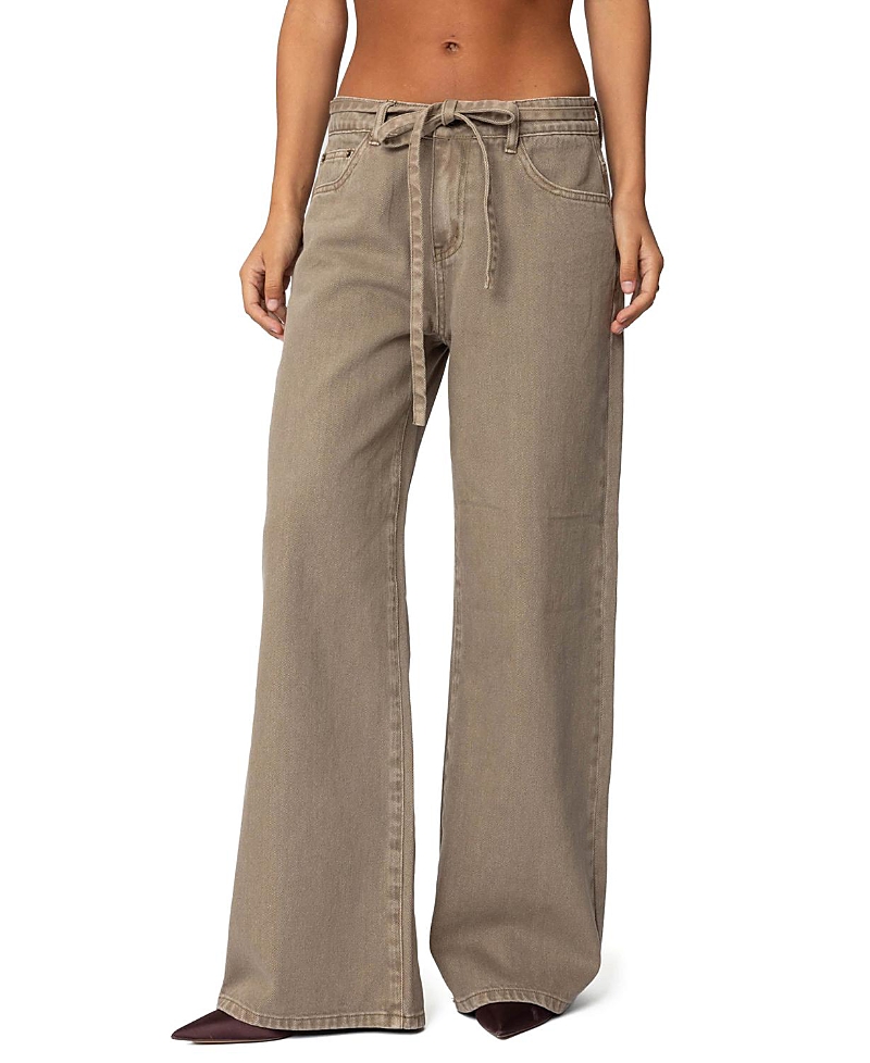 Shop Edikted Hudson Oversized Tie Belt Jeans In Olive