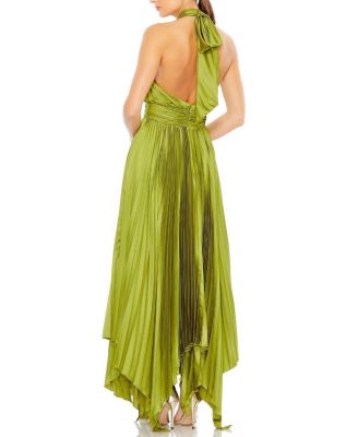 Pleated Halter Neck Asymmetrical Hem Gown