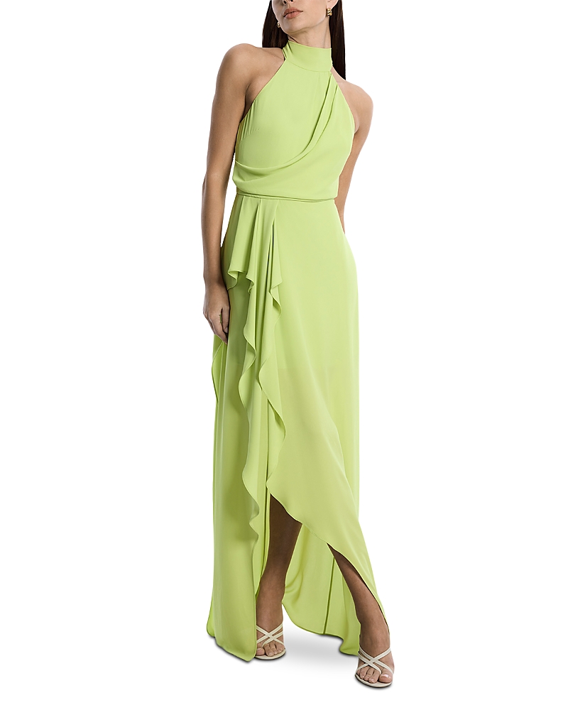 Bcbgmaxazria Bcbg Halter Draped Gown In Citrine