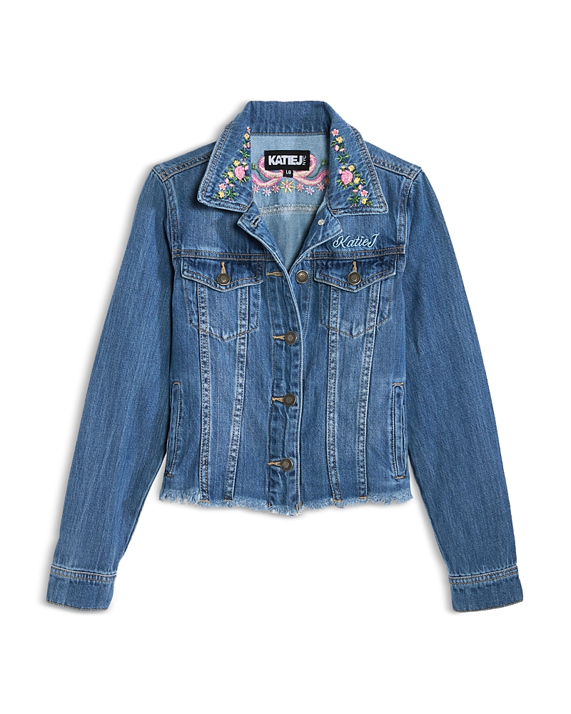 Katiejnyc Girls' Newport Embroidered Denim Jacket - Big Kid In Dark Wash