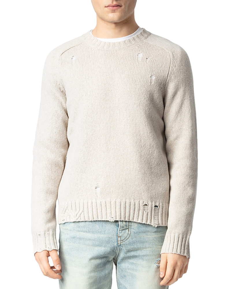 Zadig & Voltaire Jordan Merino Wool Destructed Sweater In Greige