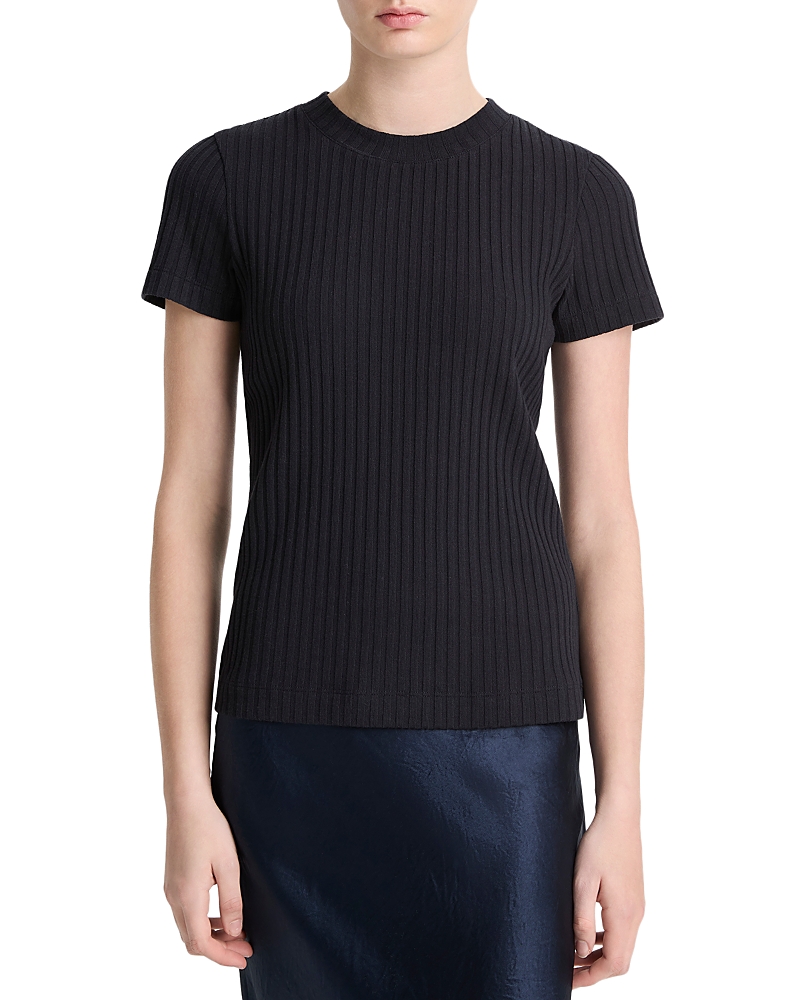 Vince Ribbed Short-sleeve Crewneck Top In Coastal Blue