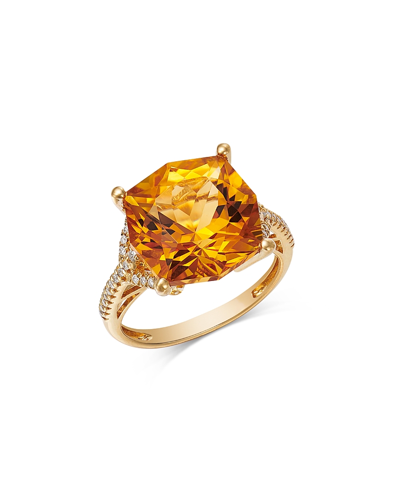 BLOOMINGDALE'S FINE COLLECTION CITRINE & DIAMOND STATEMENT RING IN 14K YELLOW GOLD