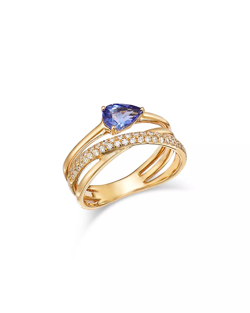 Bloomingdale's Fine Collection Tanzanite & Diamond Crossover Statement Ring in 14K Yellow Gold