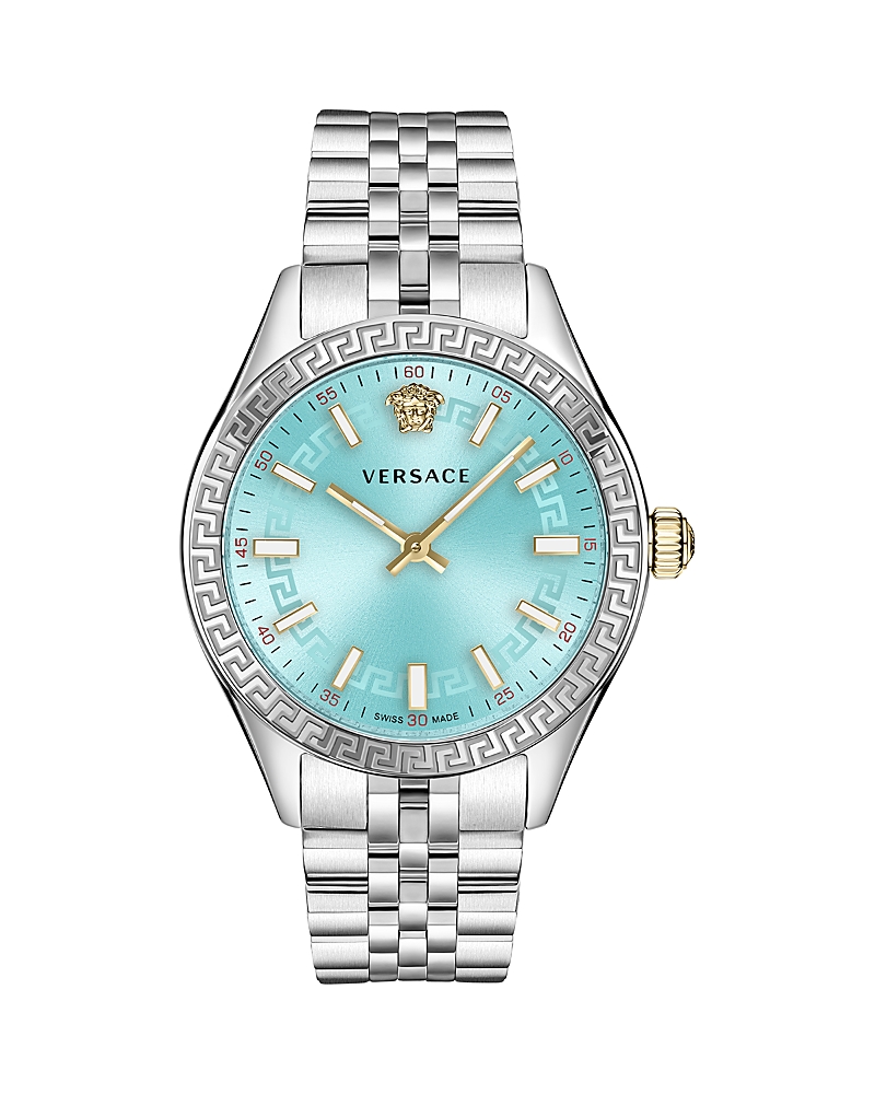 Versace Women's Hellenyium Silver Stainless Steel Bracelet Watch, 36mm In Blue/silver